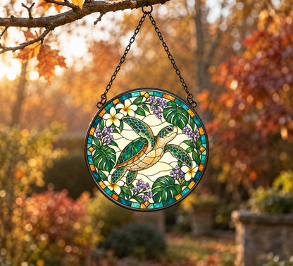 Serene Sea Turtle Suncatcher Coastal Hanging Window Ornament