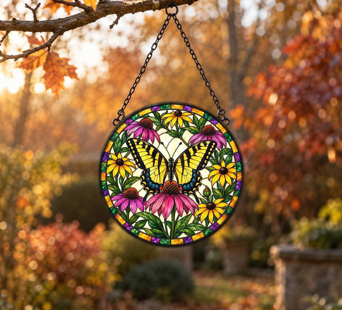 Sunlit Swallowtail Garden Suncatcher Glass Window Hanging Ornament