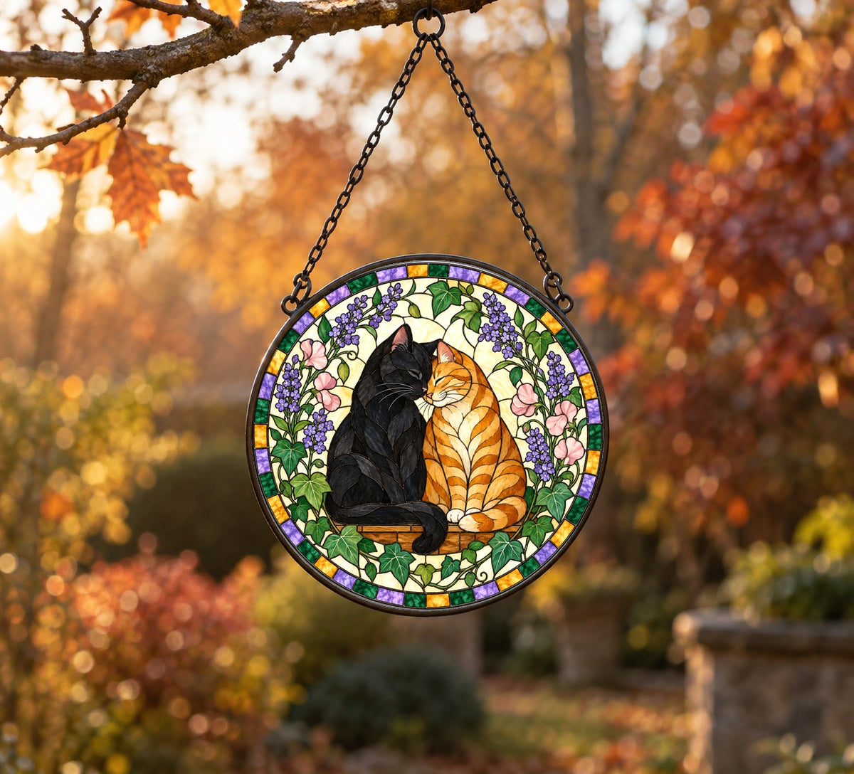 Affectionate Cats Suncatcher, Glass Pet Lover Window Ornament