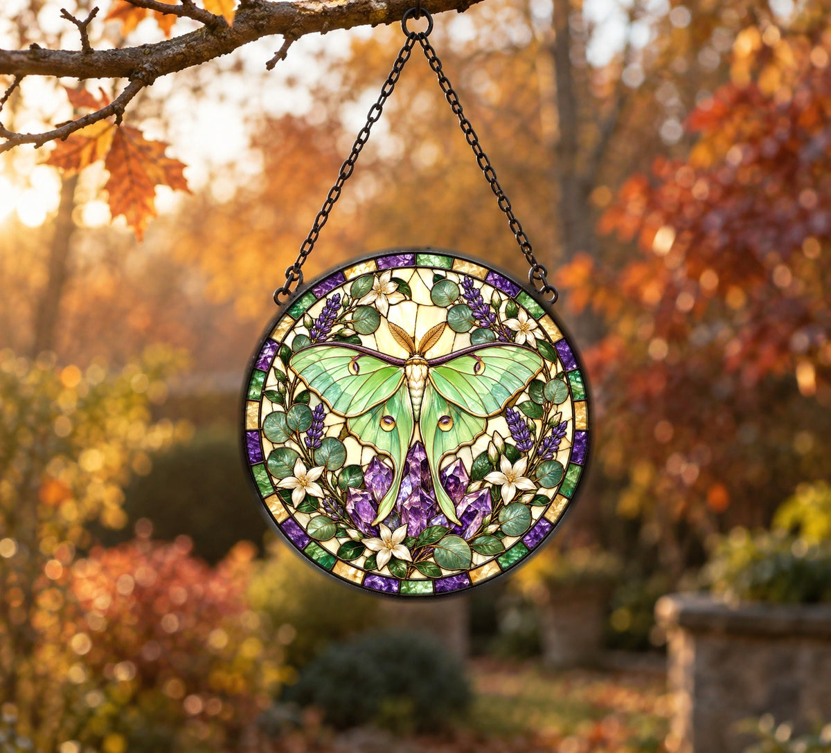 Celestial Amethyst Luna Suncatcher, Glass Window Hanging Ornament