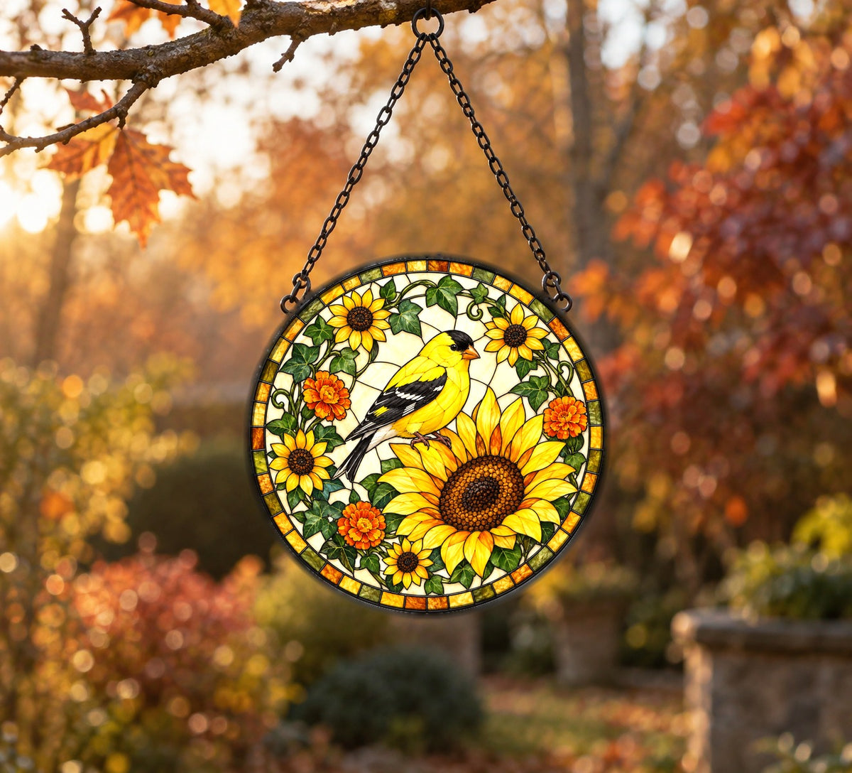 Golden Finch Sunflower Suncatcher Window Hanging Ornament