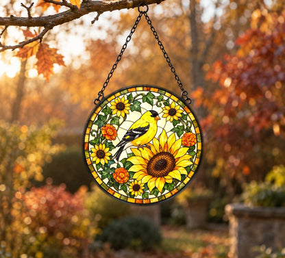 Golden Finch Sunflower Suncatcher Window Hanging Ornament
