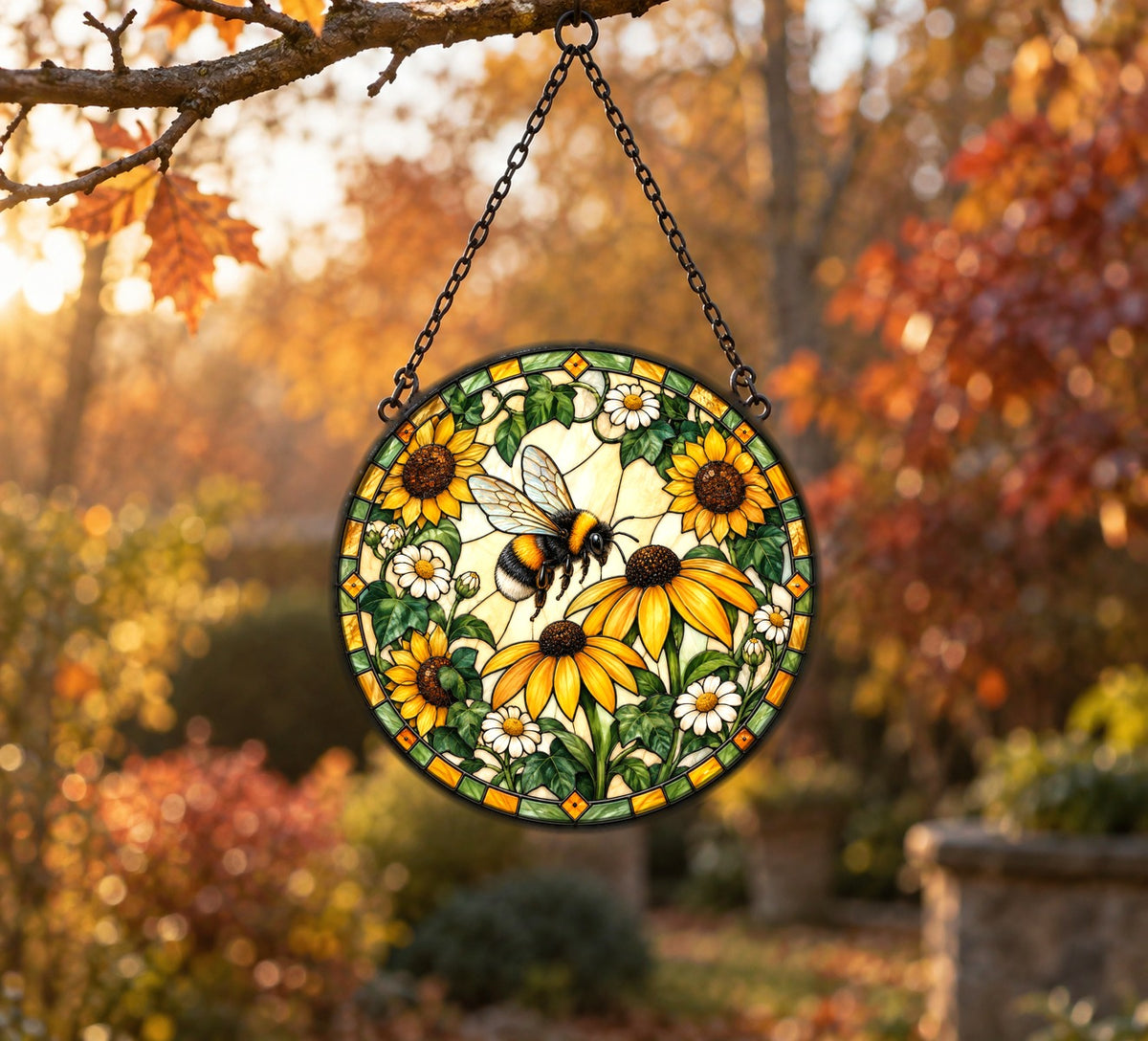 Sunlit Flight Bumblebee Glass Suncatcher Window Hanging Ornament