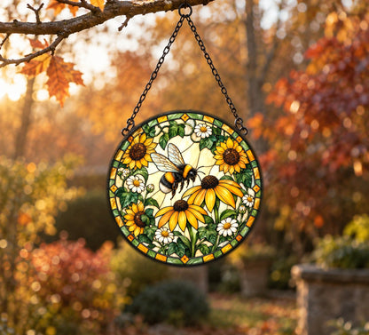 Sunlit Flight Bumblebee Glass Suncatcher Window Hanging Ornament