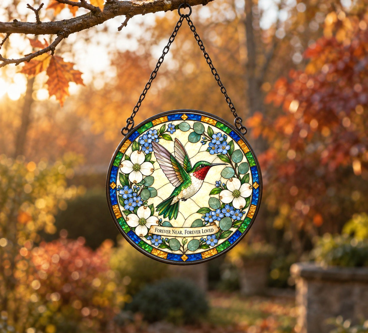 Hummingbird Memorial Suncatcher, Hanging Glass Sympathy Ornament
