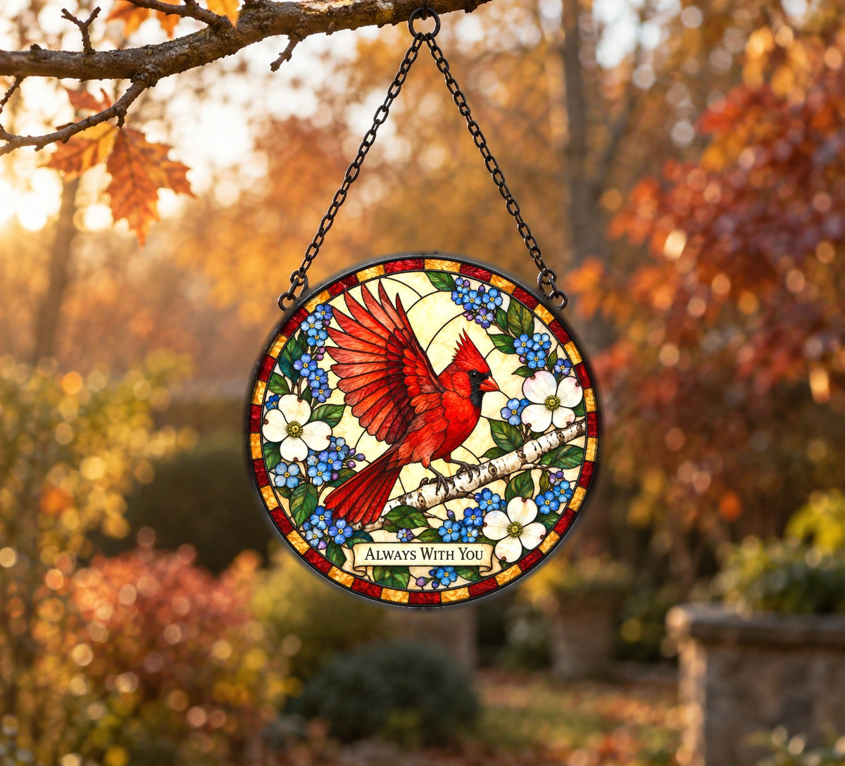 Cardinal Memorial Suncatcher Glass Window Hanging Ornament