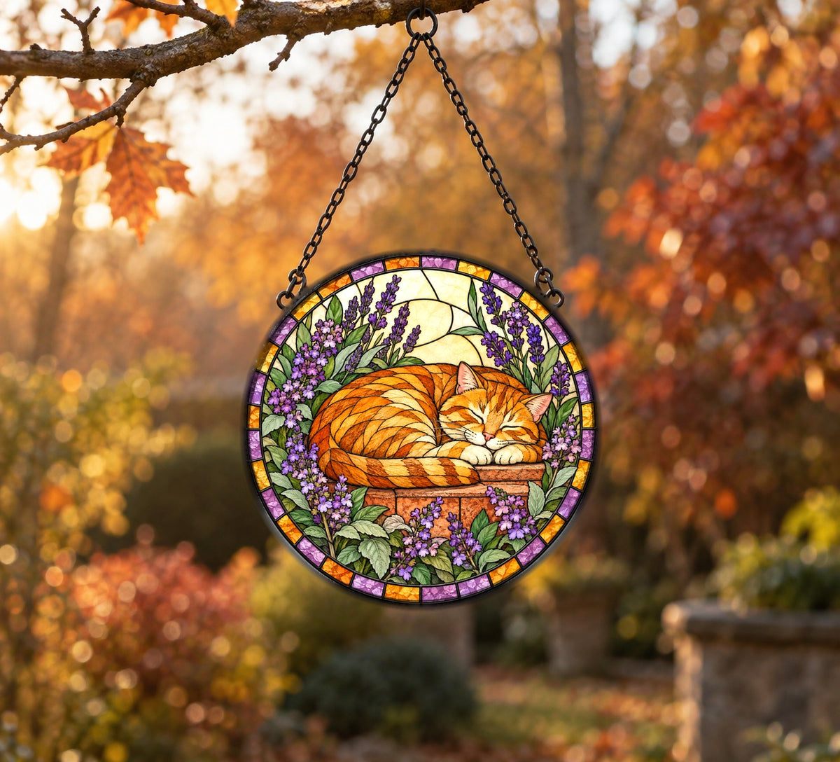 Catmint Reverie Tabby Suncatcher, Hanging Glass Window Ornament
