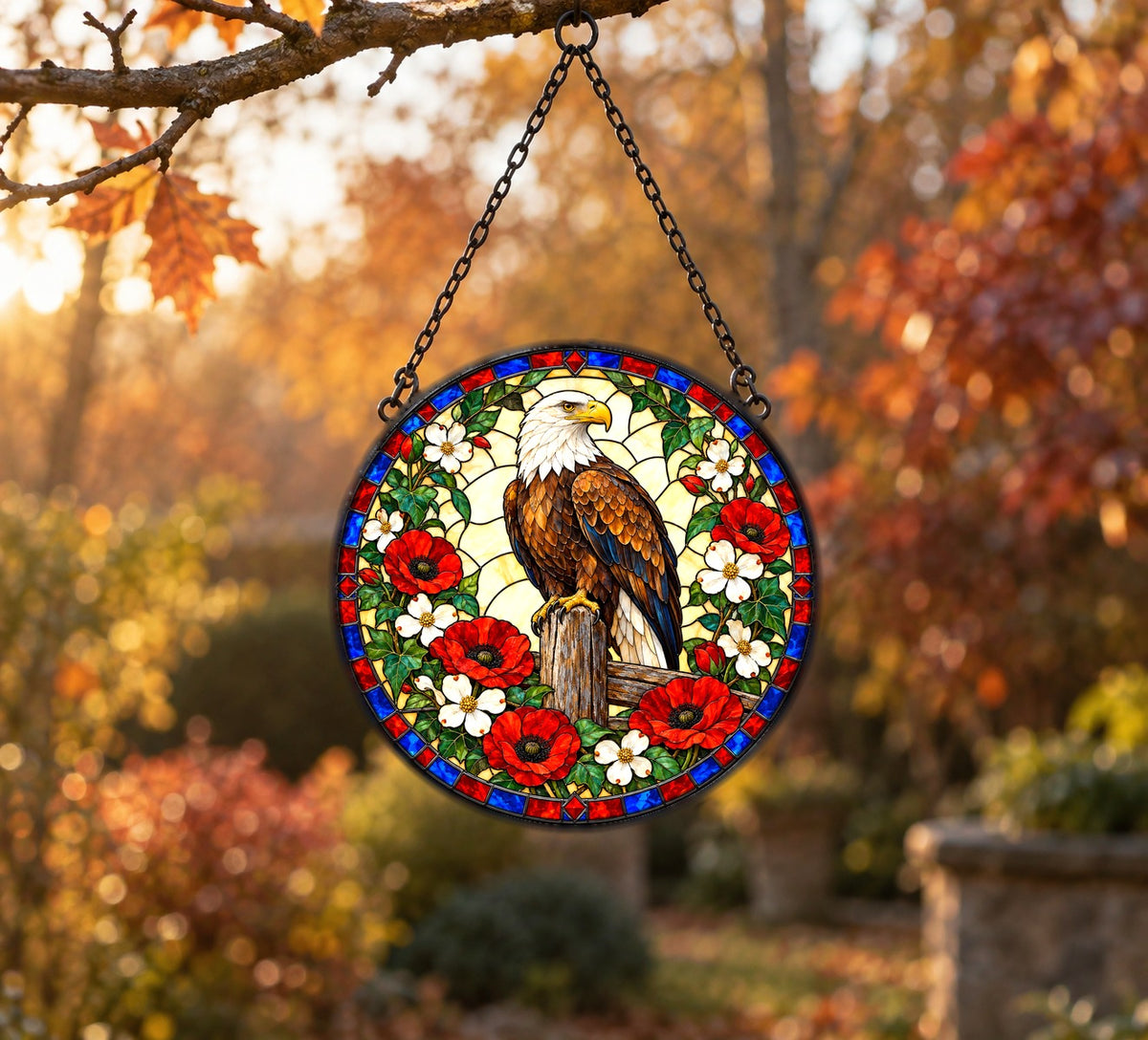 Majestic Eagle Americana Suncatcher Glass Window Ornament