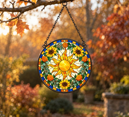 Bohemian Radiant Sunburst Stained Glass Suncatcher Ornament Window Art