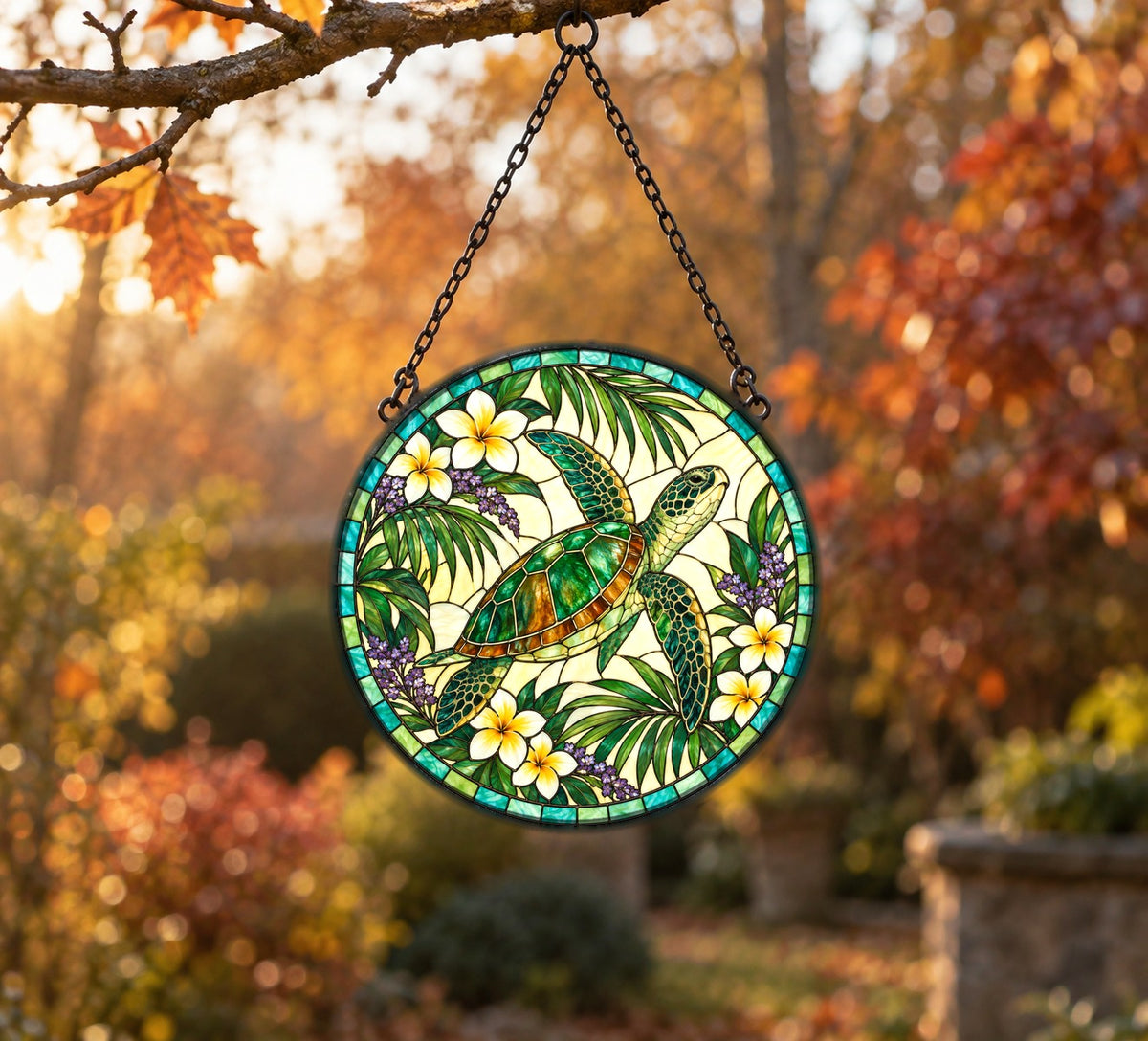 Serene Sea Turtle Stained Glass Style Suncatcher Window Ornament