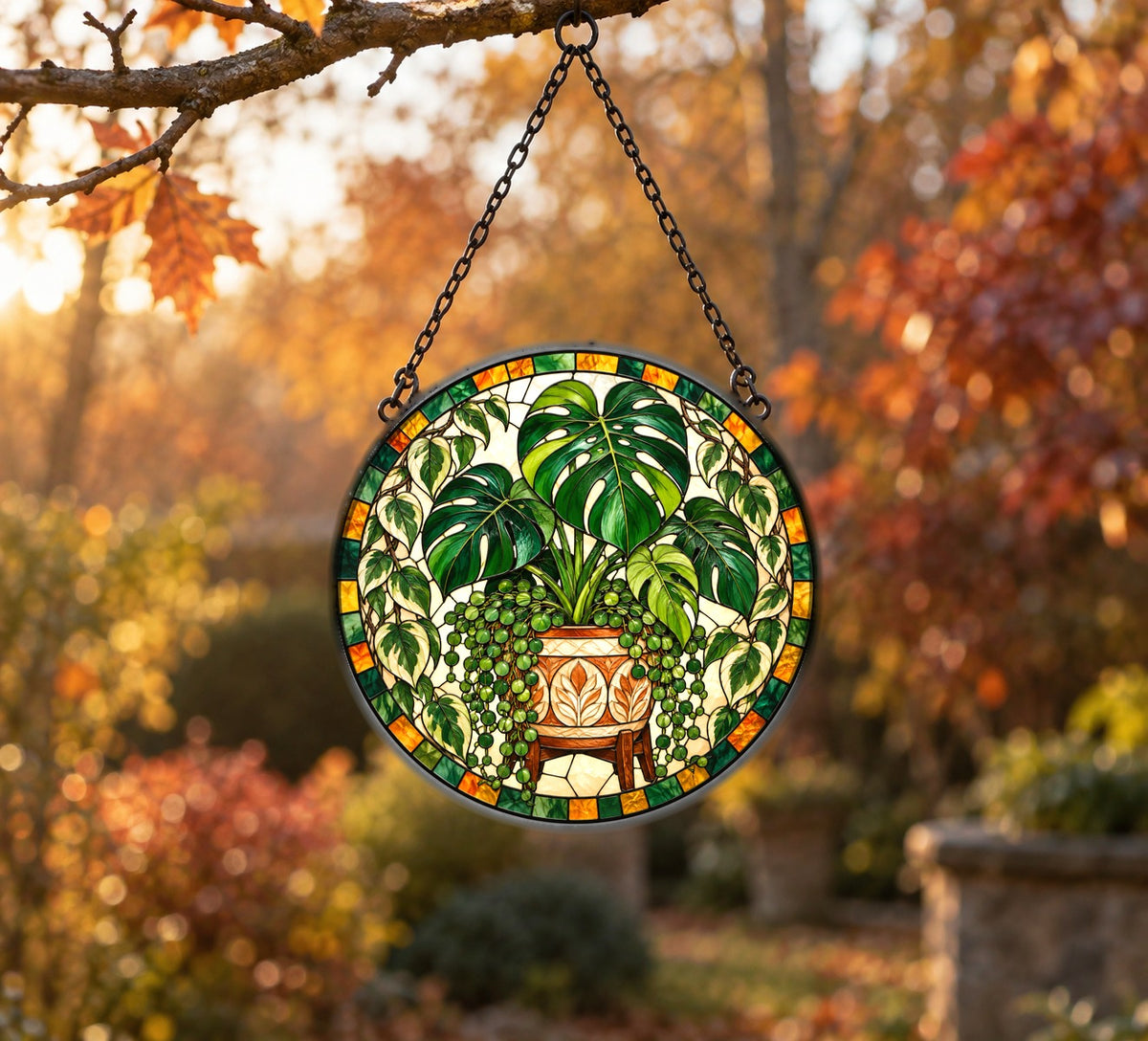 Monstera Plant Suncatcher, Glass Botanical Window Hanging Ornament