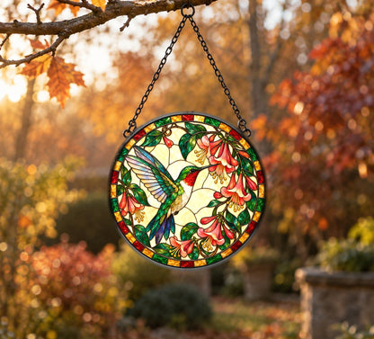 Ruby Hummingbird Honeysuckle Suncatcher Window Hanging Ornament