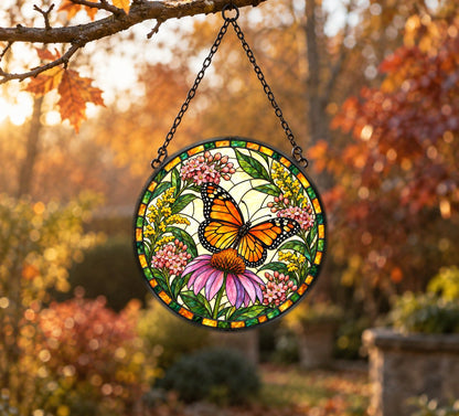 Sunlit Monarch Suncatcher, Glass Butterfly Window Ornament