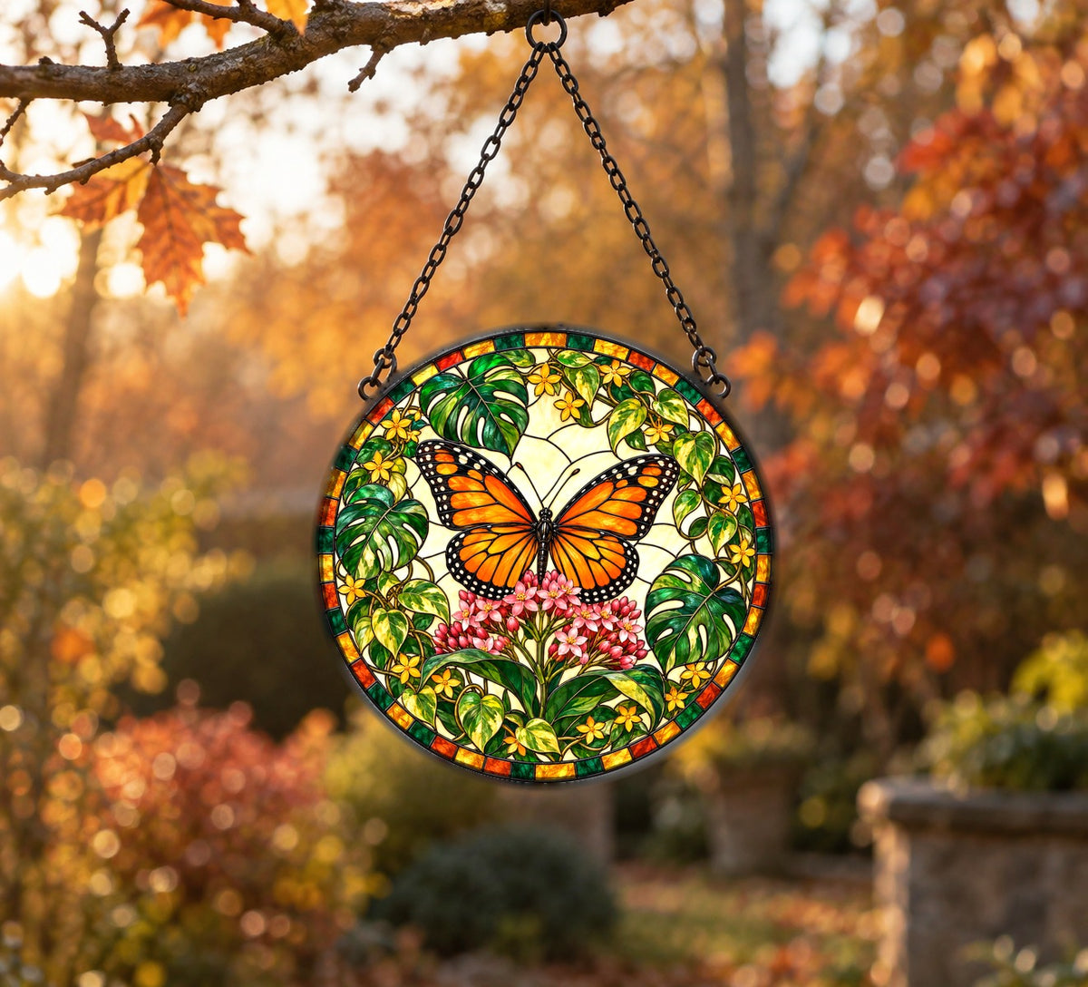 Monarch Butterfly Window Suncatcher, Garden Glass Hanging Ornament