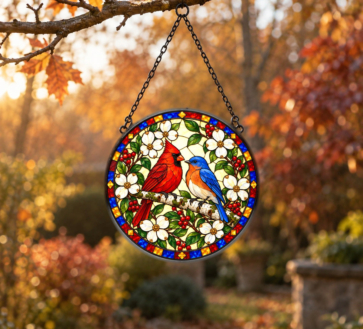 Songbird Harmony Stained Glass Suncatcher Window Hanging Ornament