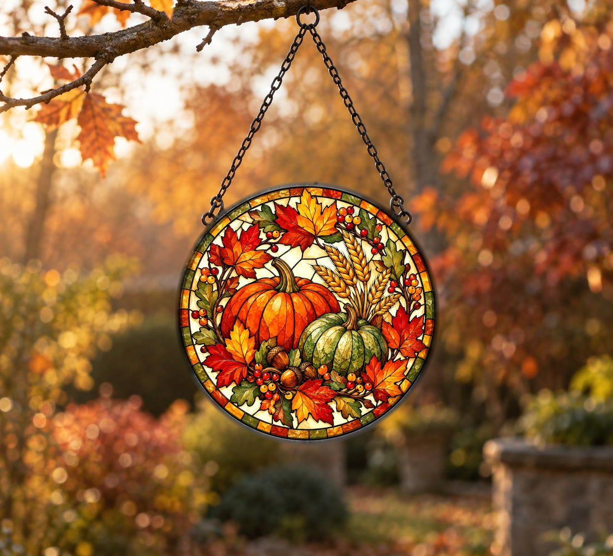 Harvest Heirloom Pumpkins Suncatcher, Autumn Window Decor Ornament