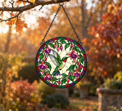 Ruby Hummingbird Glass Suncatcher Window Hanging Ornament