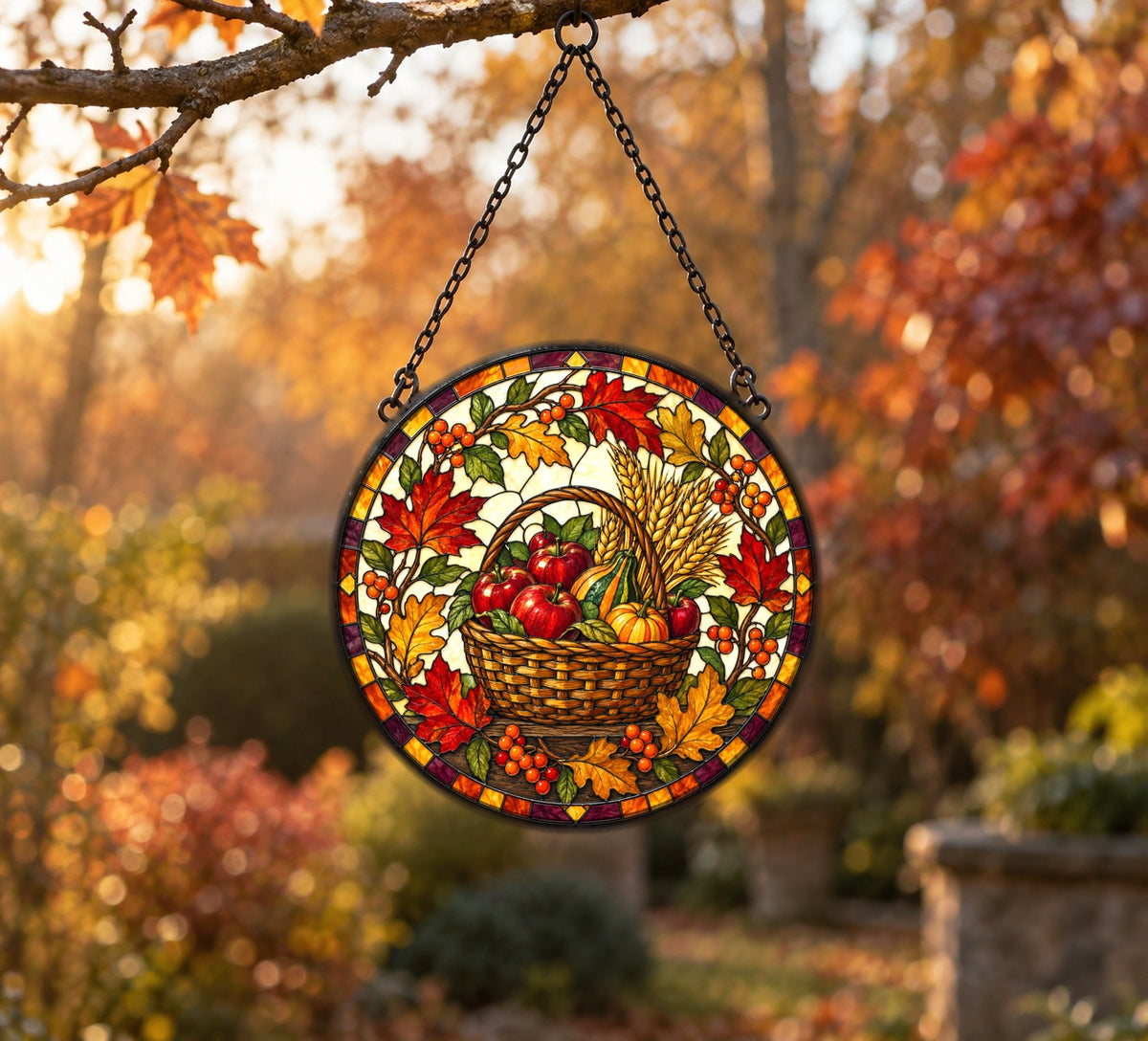 Bountiful Harvest Basket Suncatcher Ornament for Fall Decor