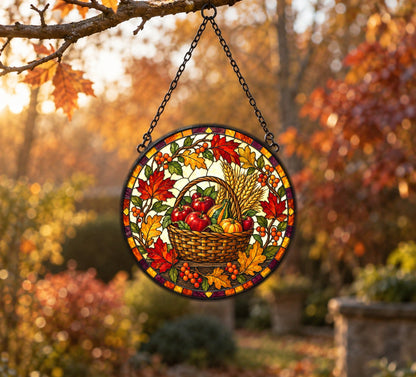 Bountiful Harvest Basket Suncatcher Ornament for Fall Decor