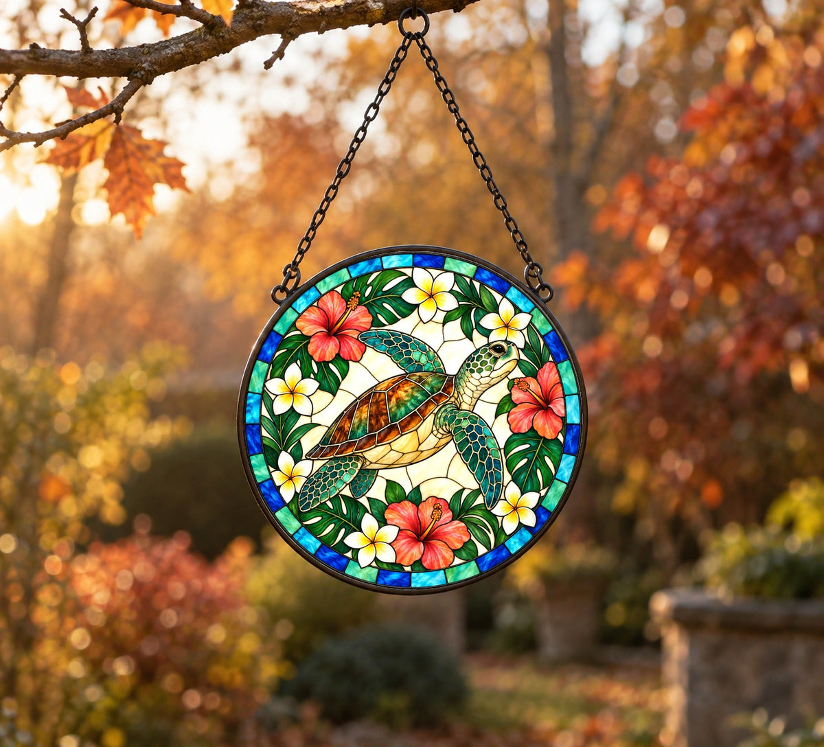 Gliding Sea Turtle Suncatcher Coastal Glass Window Ornament