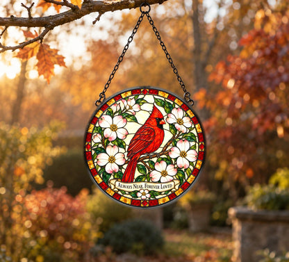 Cardinal Dogwood Glass Suncatcher Window Hanging Memorial Ornament