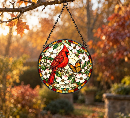 Cardinal and Butterfly Memorial Glass Suncatcher Window Ornament
