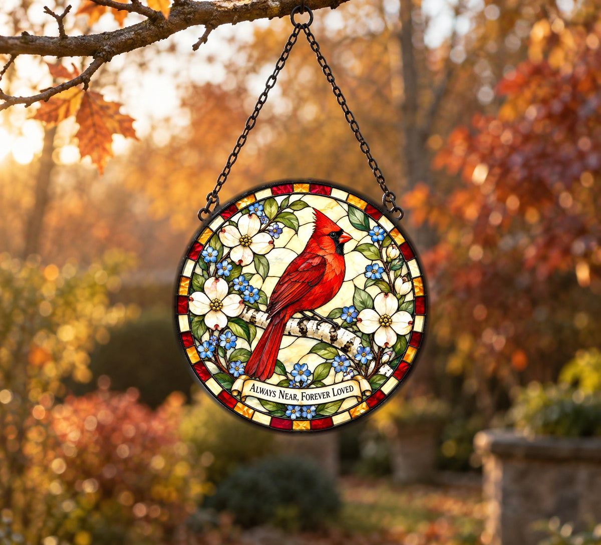 Cardinal of Comfort Memorial Suncatcher, Bereavement Glass Ornament