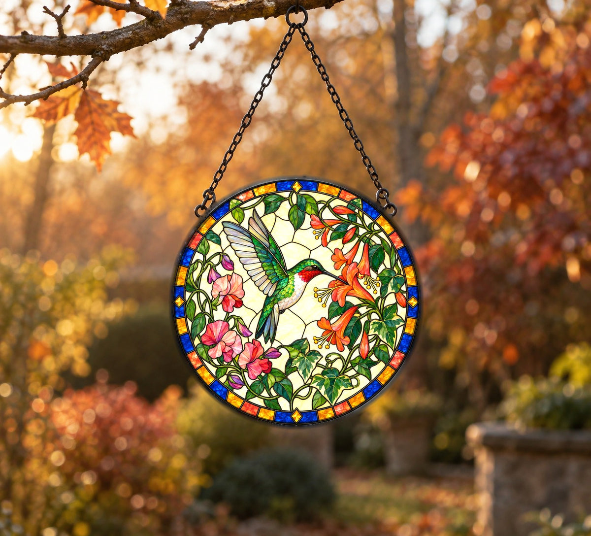Ruby Nectar Glow Hummingbird Suncatcher Window Hanging Ornament