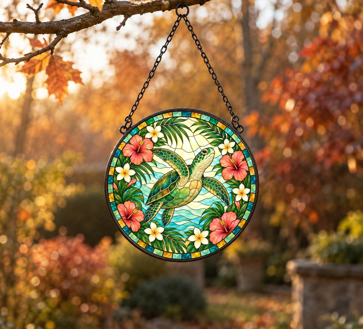 Sunlit Sea Turtle Suncatcher Hanging Glass Window Ornament