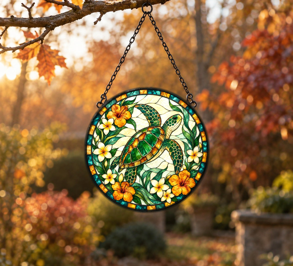 Sea Turtle Stained Glass Style Suncatcher, Window Hanging Ornament