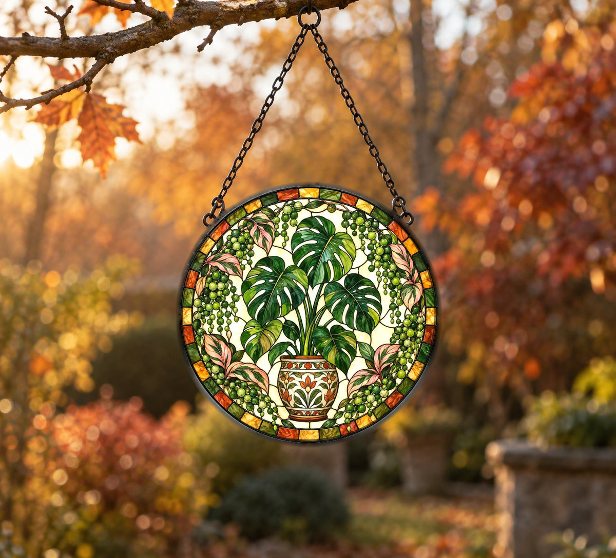 Emerald Monstera Oasis Suncatcher Window Hanging Ornament