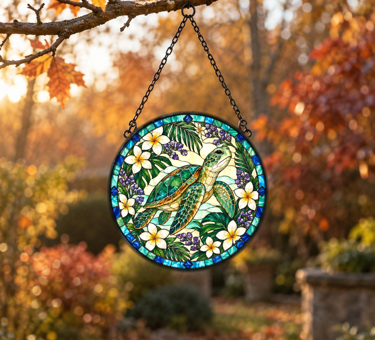 Sea Turtle Glass Suncatcher, Coastal Ocean Window Ornament