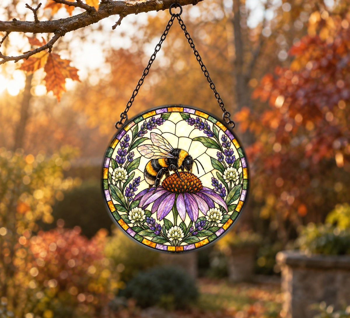 Bumblebee Coneflower Suncatcher Glass Window Hanging Ornament