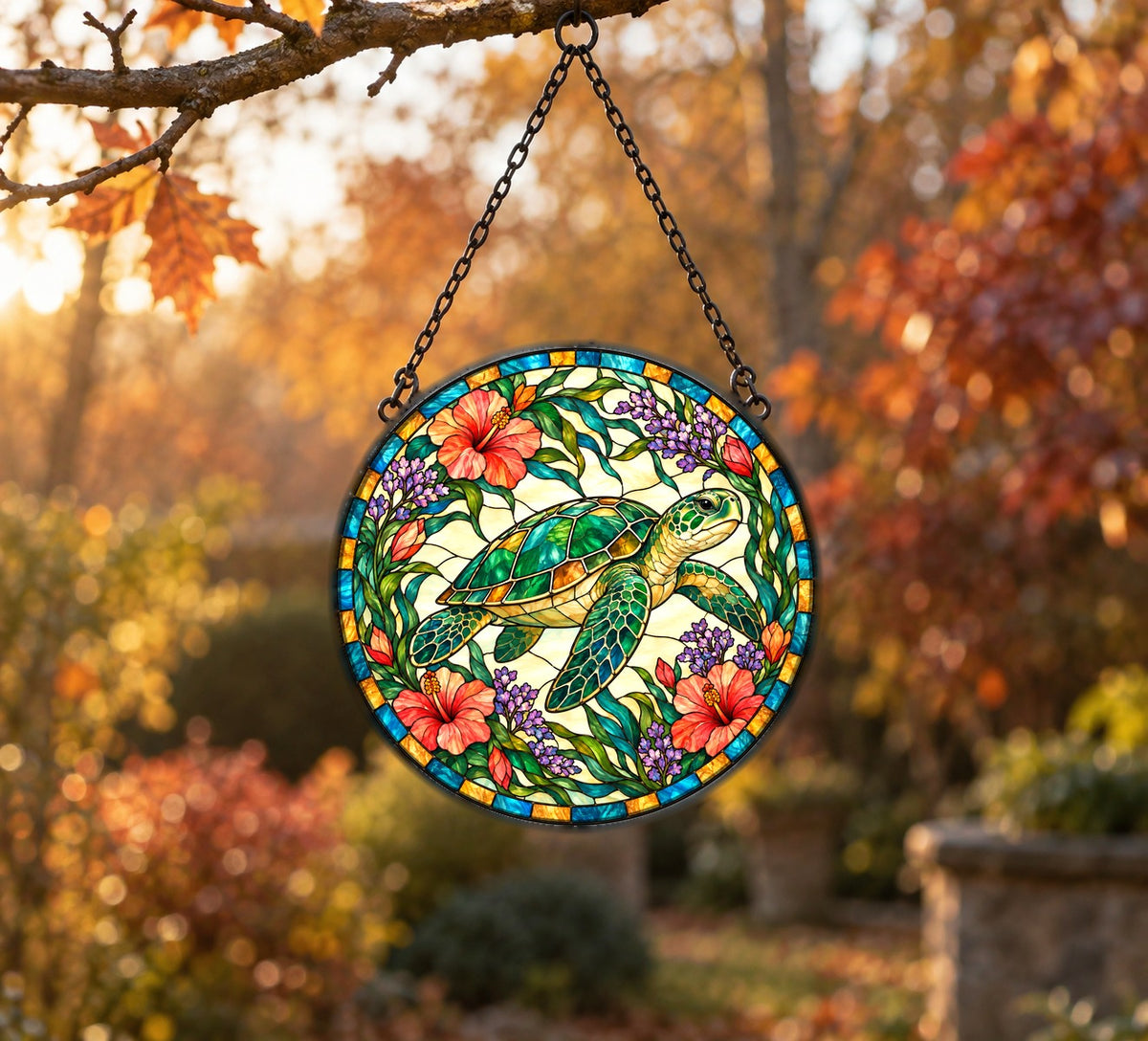 Gliding Sea Turtle Stained Glass Suncatcher Window Ornament