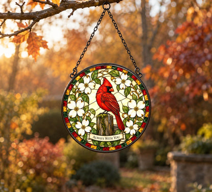 Whispering Wings Cardinal Suncatcher, Memorial Glass Hanging Ornament