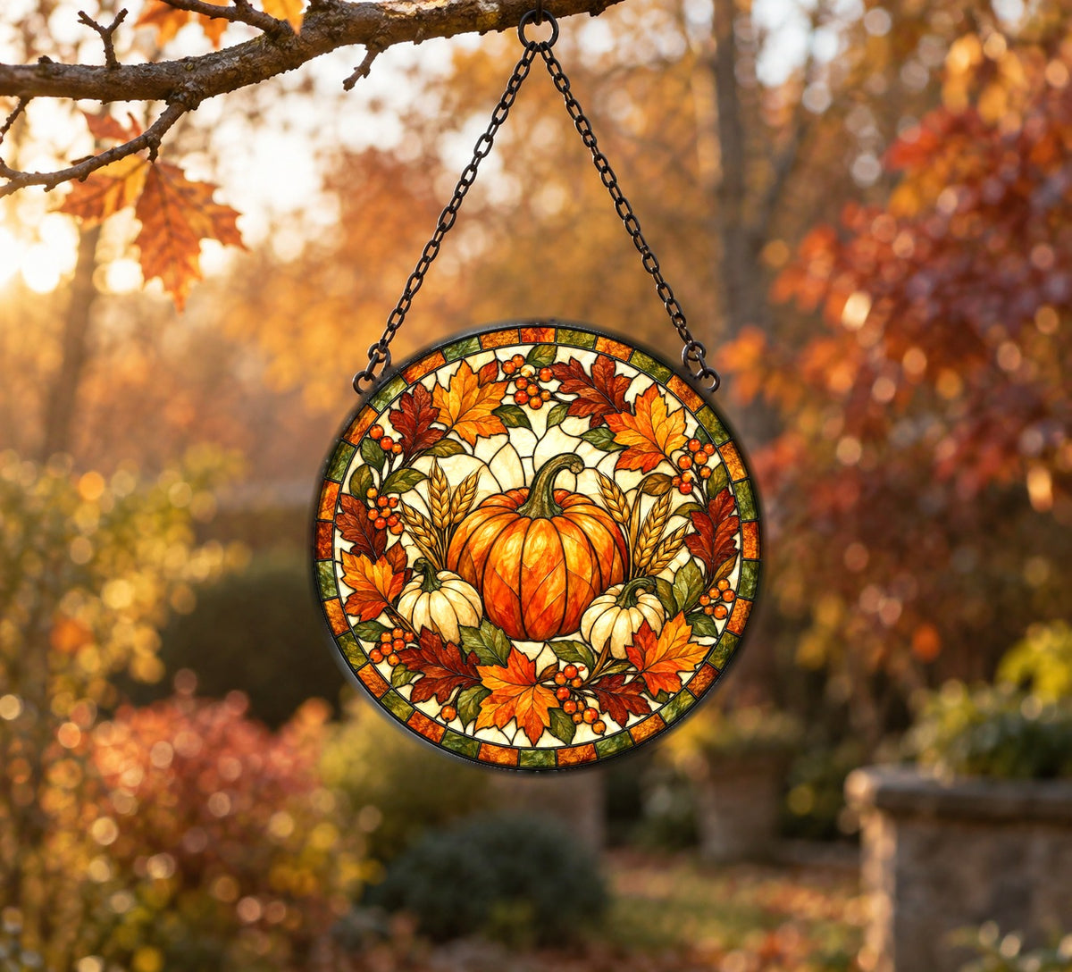 Autumn Heirloom Harvest Glass Suncatcher Window Hanging Ornament