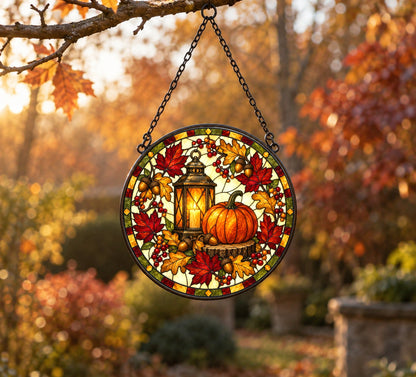 Autumn Glow Lantern Pumpkin Suncatcher Fall Harvest Ornament