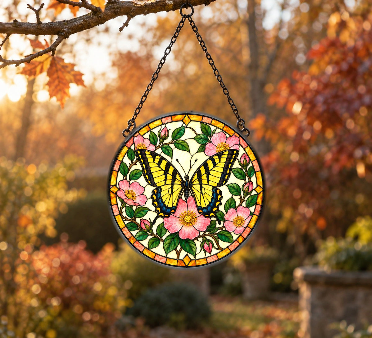 Sunlit Swallowtail Butterfly Glass Suncatcher Window Hanging Ornament