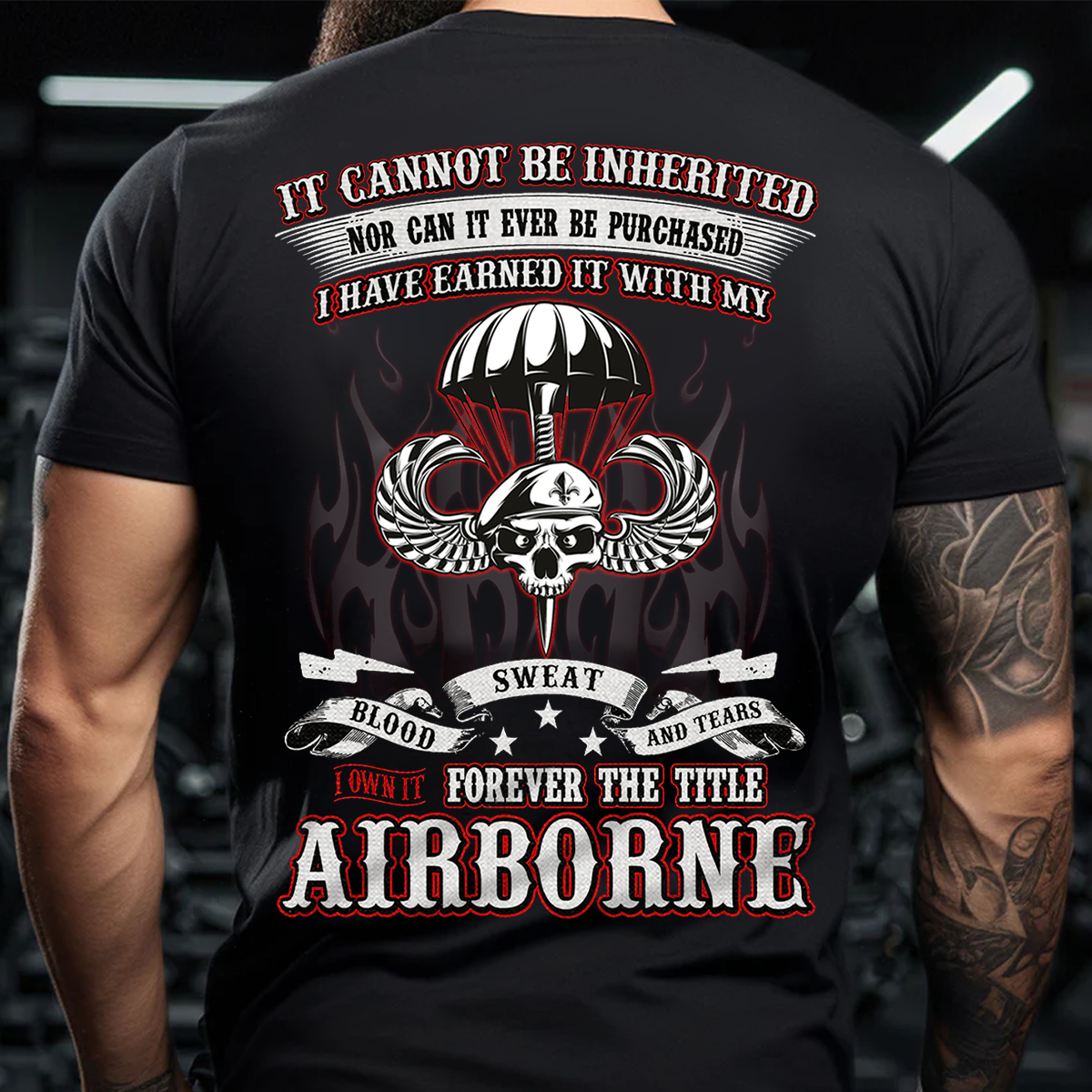 Airborne Skull Paratrooper Shirt – I Earned It With Blood Sweat Tears Veteran Military Tee