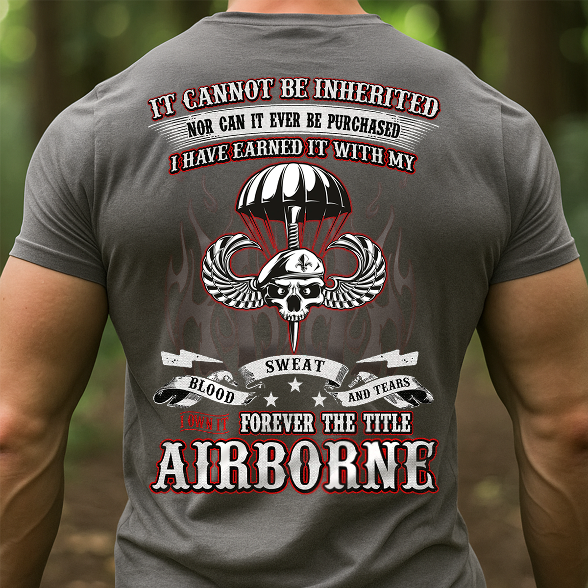 Airborne Skull Paratrooper Shirt – I Earned It With Blood Sweat Tears Veteran Military Tee