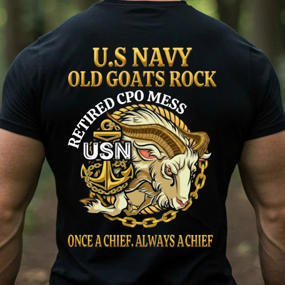 Old Goats Rock Retired CPO Mess-U.S. Navy Chief Goat Shirt, Gift for Veterans Day