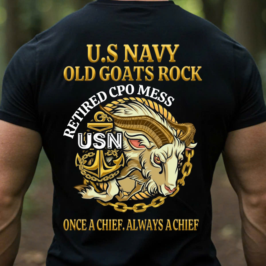 Old Goats Rock Retired CPO Mess-U.S. Navy Chief Goat Shirt, Gift for Veterans Day