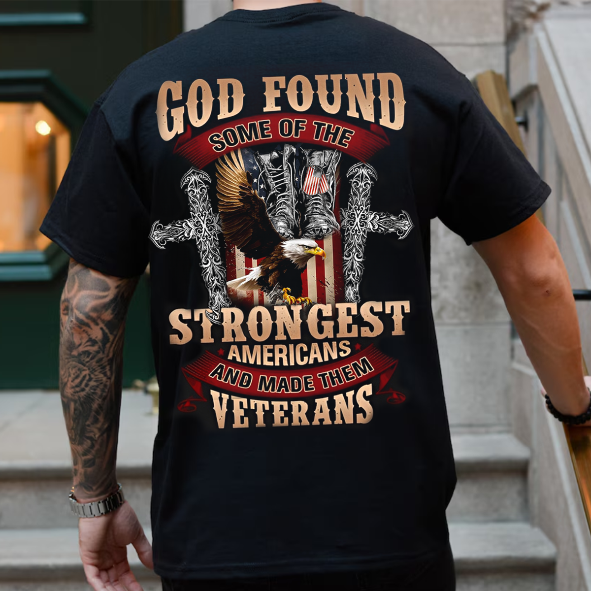 God Found the Strongest Americans – Patriotic USA Eagle Graphic Tee