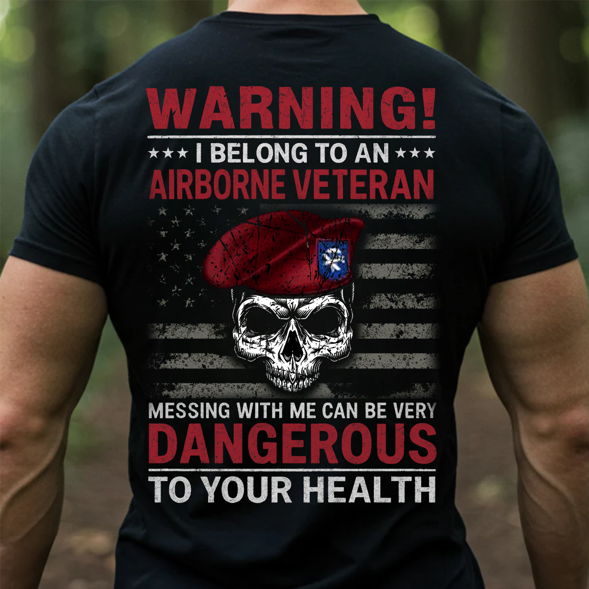 Warning I Belong to an Airborne Veteran T-Shirt – Military Skull Design, Paratrooper Pride, Army Veteran Gift