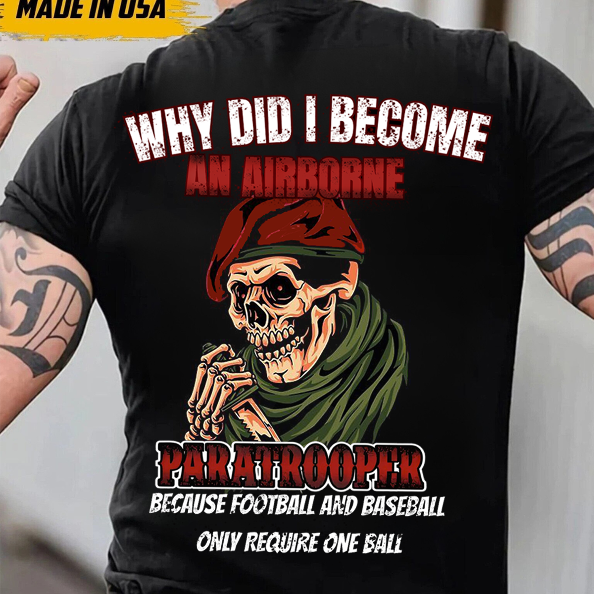 Paratrooper Skull T-Shirt – Funny Airborne Military Tee for Veterans