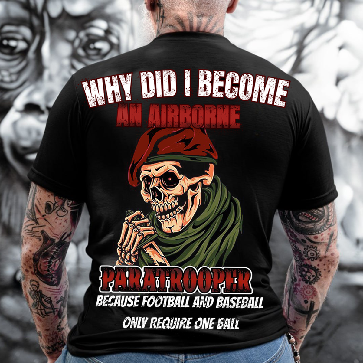 Paratrooper Skull T-Shirt – Funny Airborne Military Tee for Veterans
