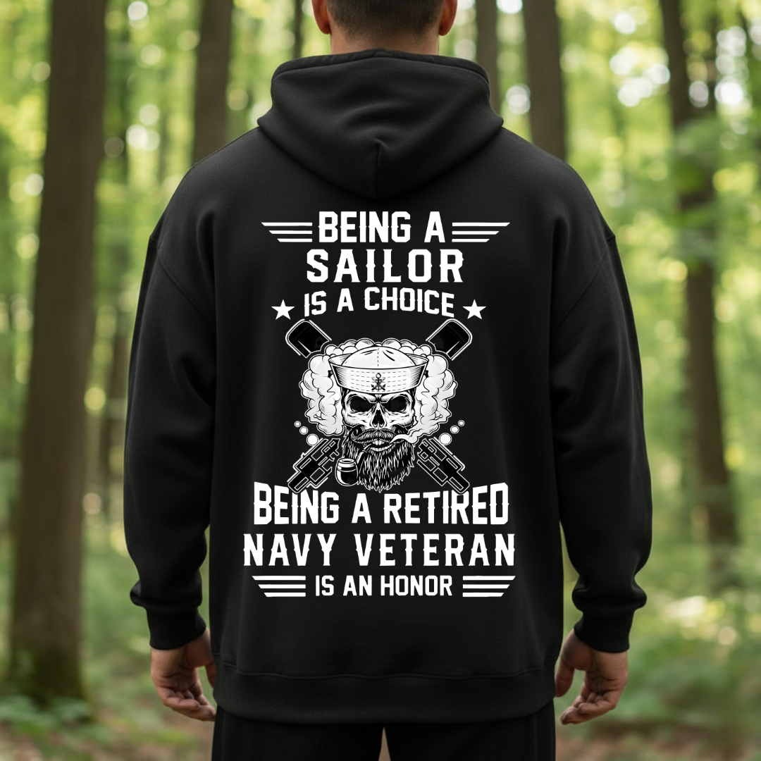 Being a Sailor is a Choice, Being a Navy Veteran is an Honor T-Shirt, Skull and Gun Design, Gift for Veterans Day