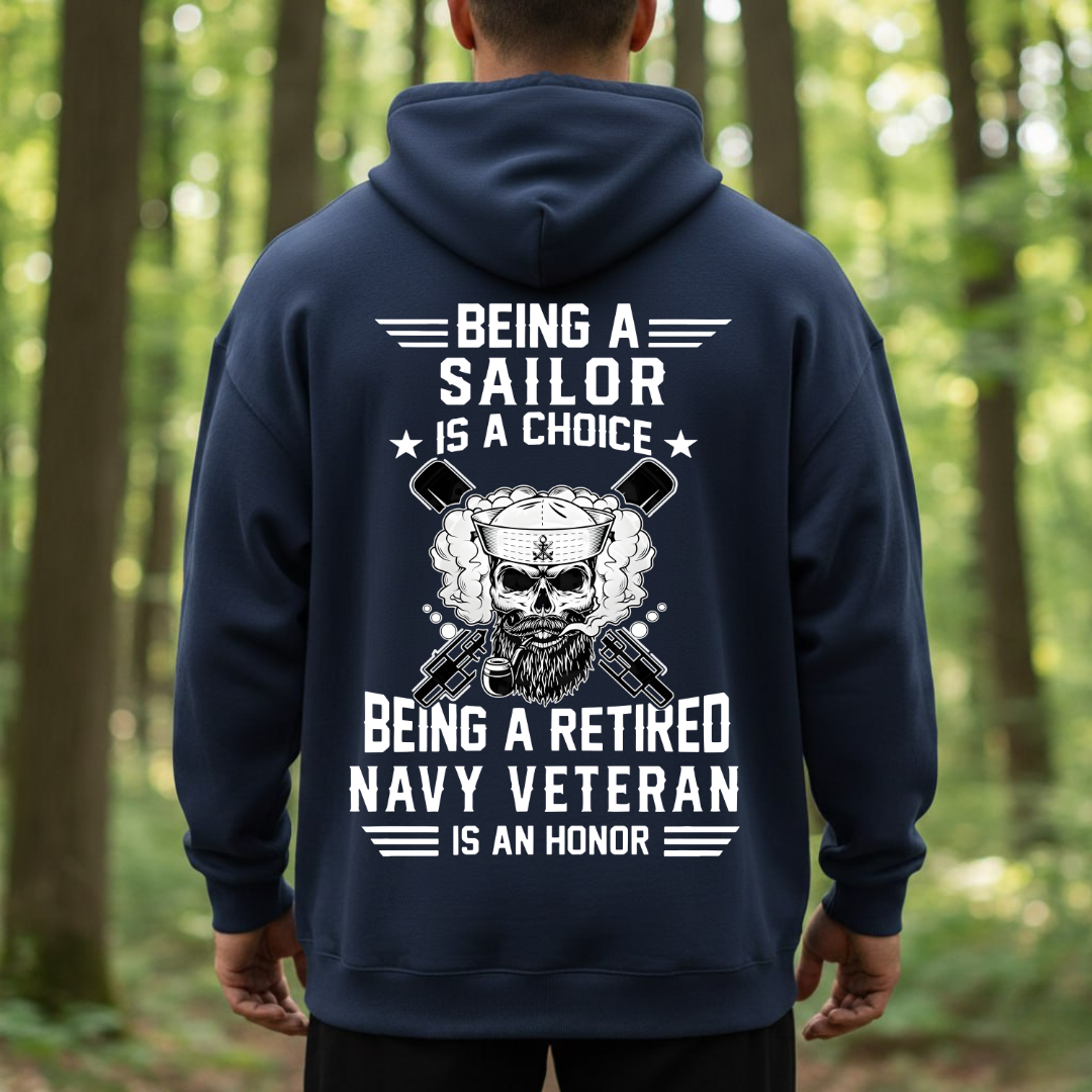 Being a Sailor is a Choice, Being a Navy Veteran is an Honor T-Shirt, Skull and Gun Design, Gift for Veterans Day