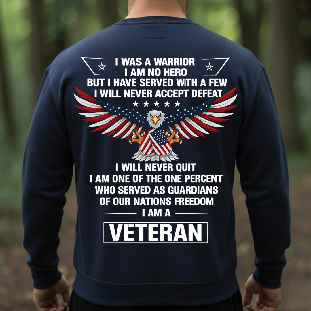 "I Am Veteran, Never Accept Defeat" T-Shirt, Patriotic Edition for Veterans Day, Eagle Design Tee