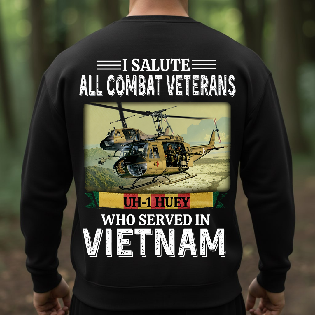 Salute to All Vietnam Combat Veterans – UH-1 Huey Helicopter Tribute TShirt, Sweatshirt, Hoodie, Gift for Veterans Day